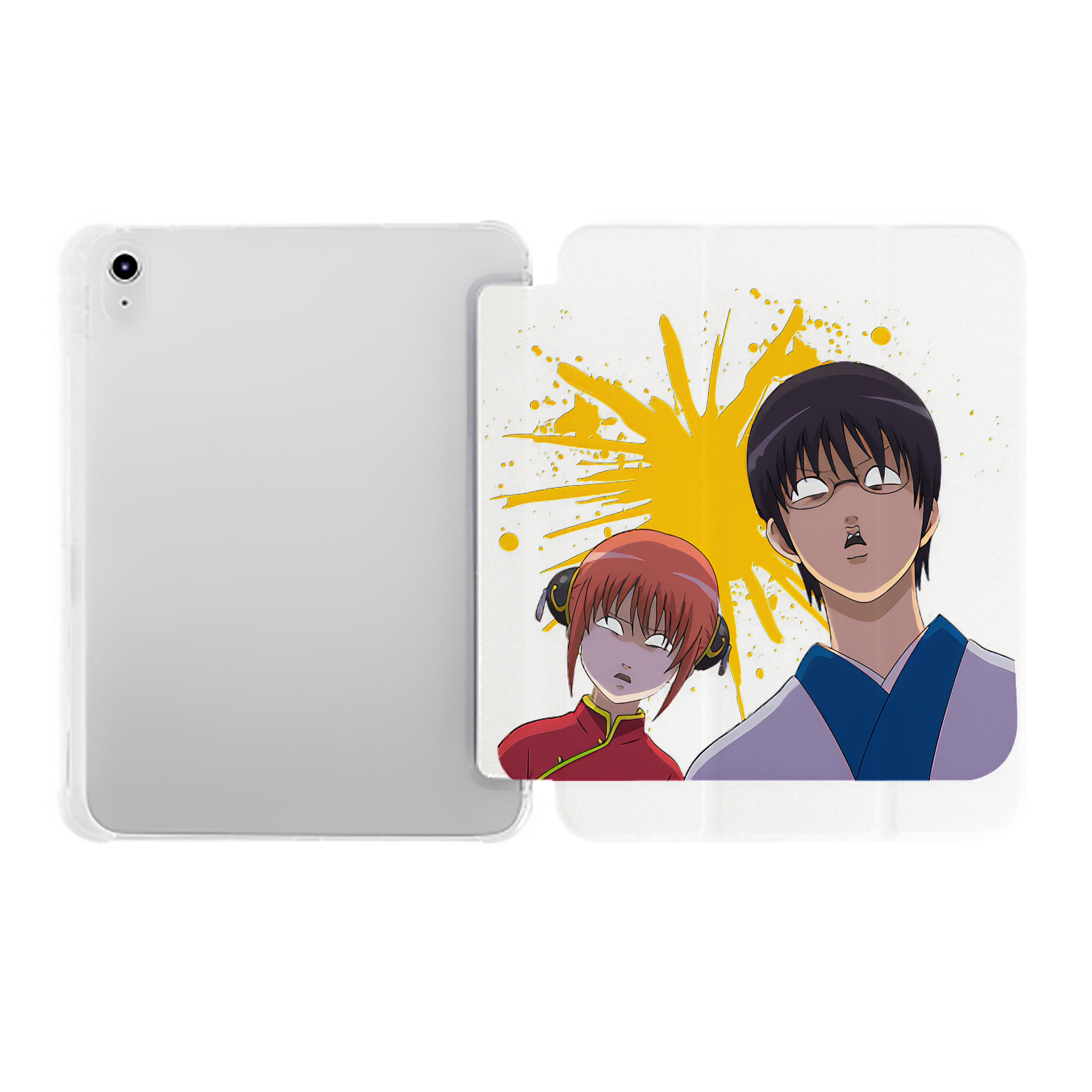 （画像用） ぎんたま 坂田銀時（さかたぎんとき） 神楽 志村新八（しむら しんぱち） GINTAMA Sakata Gintoki Kagura Shimura Shinpachi IPad ケース ペン収納付き 三つ折りスタンド PUレザー×シリコン 対応機種9.5/10.5/10.9インチ